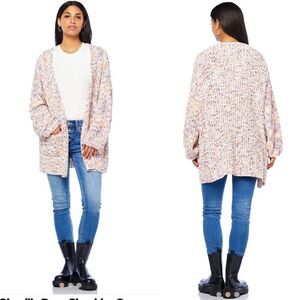 Woven Heart Marled Chenille Drop Shoulder Open Cardigan Medium